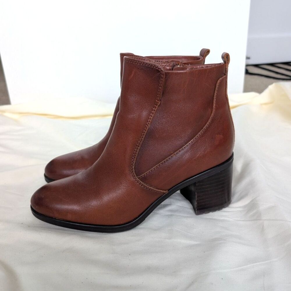 Naturalizer Laura Brown Leather Block Heel Ankle Booties Western Sz 7M